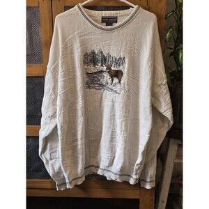 David Taylor Collection Sweater Deer Embroidered Vintage 90s Beige Crewneck
